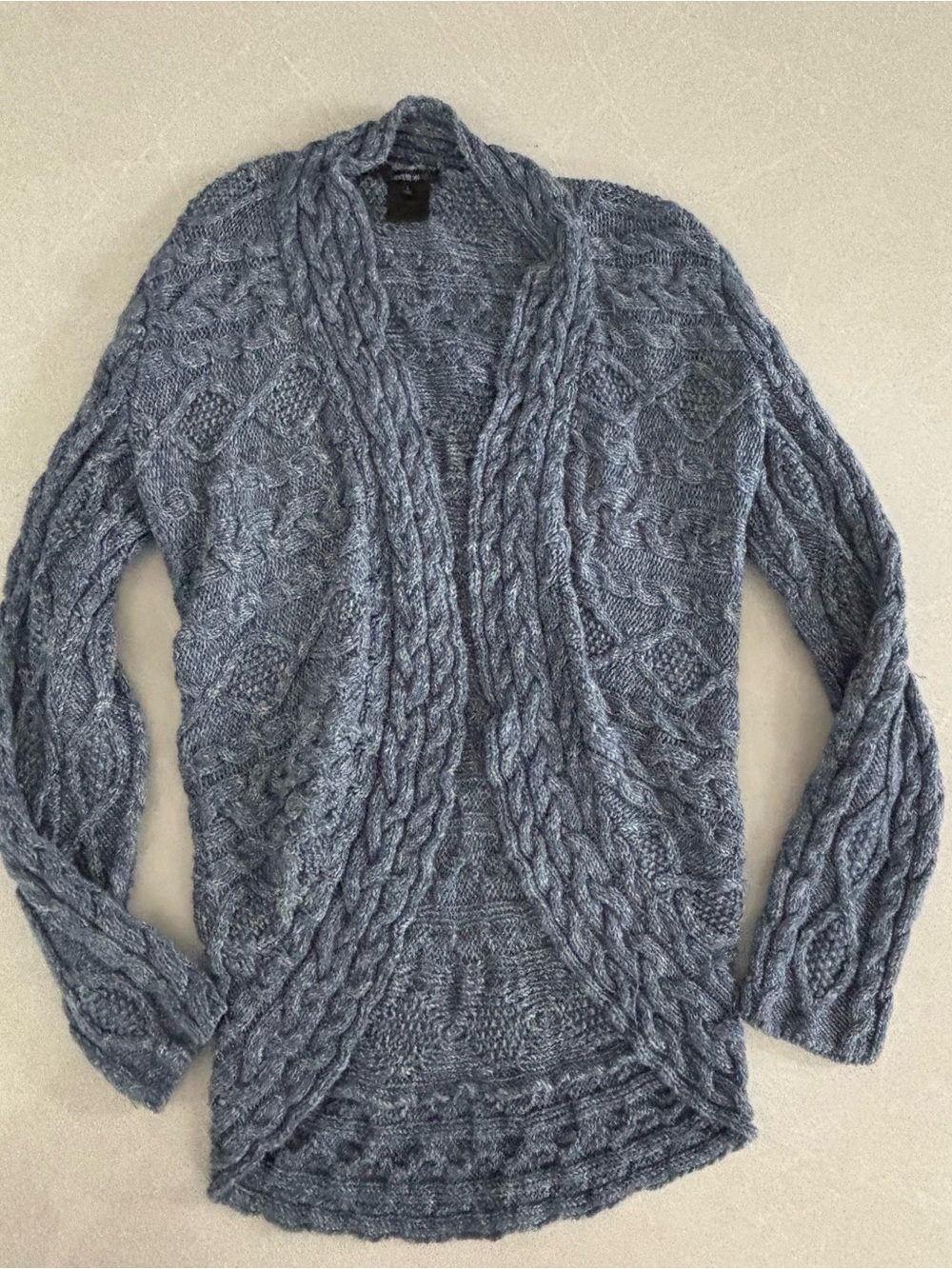Lafayette 148 New York 100% Wool Heathered Blue Cable-Knit Open Cardigan Large